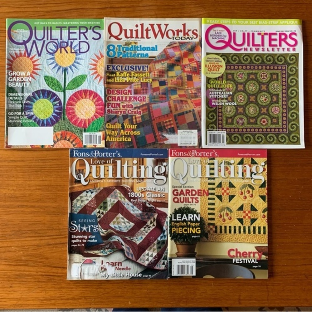 5 “June-July-August” Quilting magazines.